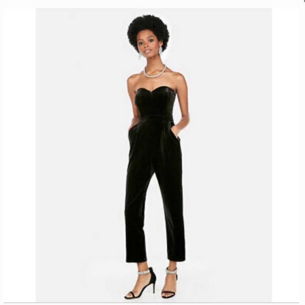 Express Velvet Black Strapless Jumpsuit (Size S)